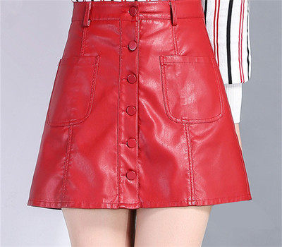 Κομψό κυρίες δερμάτινη φούστα με τσέπες - 2 χρώματα