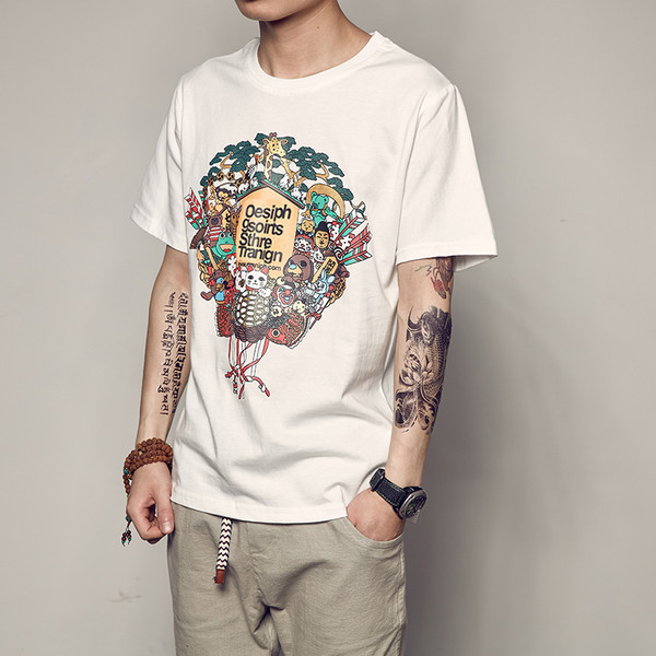 Casual ανδρική μπλούζα σε 3 χρώματα με πολύχρωμα κινούμενα σφραγίδα