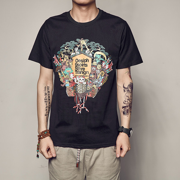 Casual ανδρική μπλούζα σε 3 χρώματα με πολύχρωμα κινούμενα σφραγίδα