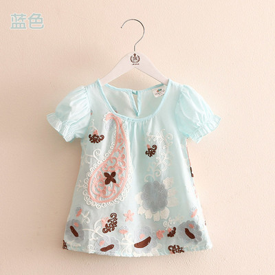 Свободна детска блуза за момичета в розов, бял и син цвят