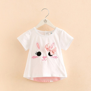 Сладка детска блуза за момичета в розов и бял цвят с панделка на гърба