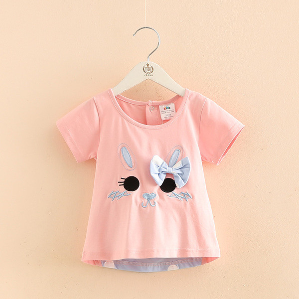 Сладка детска блуза за момичета в розов и бял цвят с панделка на гърба