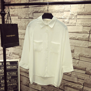 Κομψό κυρίες σιφόν πουκάμισο με τσέπες