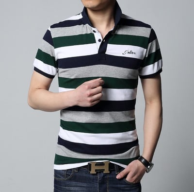 ριγέ πουκάμισο βαμβακερό Τρέχουσα άνδρες με κοντά μανίκια Ζιβάγκο