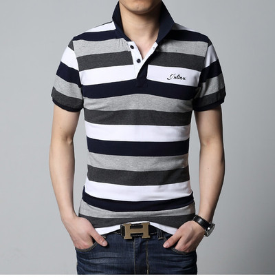 ριγέ πουκάμισο βαμβακερό Τρέχουσα άνδρες με κοντά μανίκια Ζιβάγκο