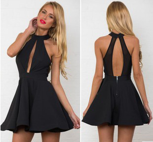 Κυρίες κομψό φόρεμα με γυμνή πλάτη και μεγάλη από τη μέση και κάτω