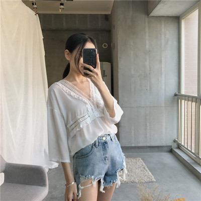 μπλούζα Καλοκαίρι κυρία με 3/4 μανίκια και freestyle στα λευκά