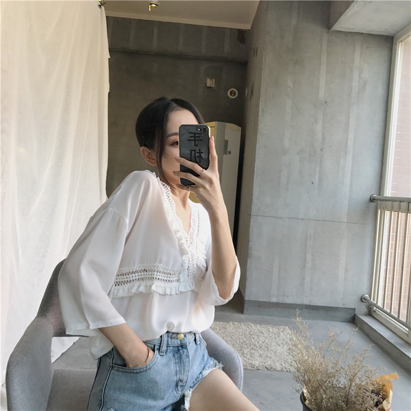 μπλούζα Καλοκαίρι κυρία με 3/4 μανίκια και freestyle στα λευκά