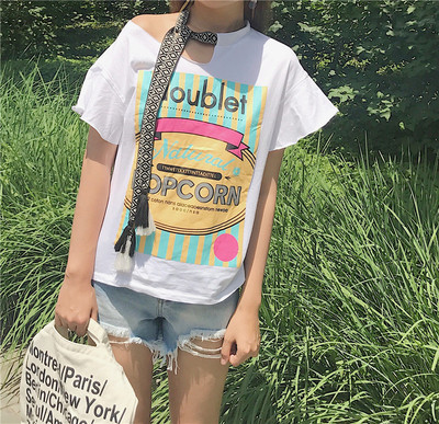 Καλοκαίρι Κυρίες Μπλούζα με απλικέ σε άσπρο μαύρο και γκρι