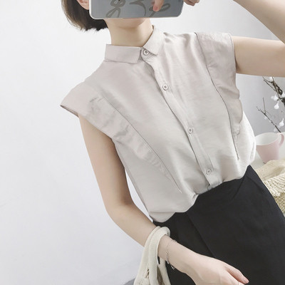 πουκάμισο φρέσκα γυναικεία, κατάλληλο για το καλοκαίρι με κοντά μανίκια, λευκό και μπεζ