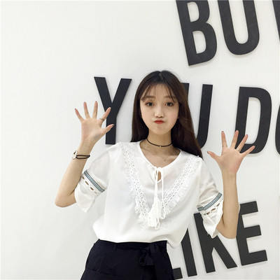 Φρέσκα κυρίες μπλούζα με 3/4 μανίκια ευρύ μοντέλο στα λευκά