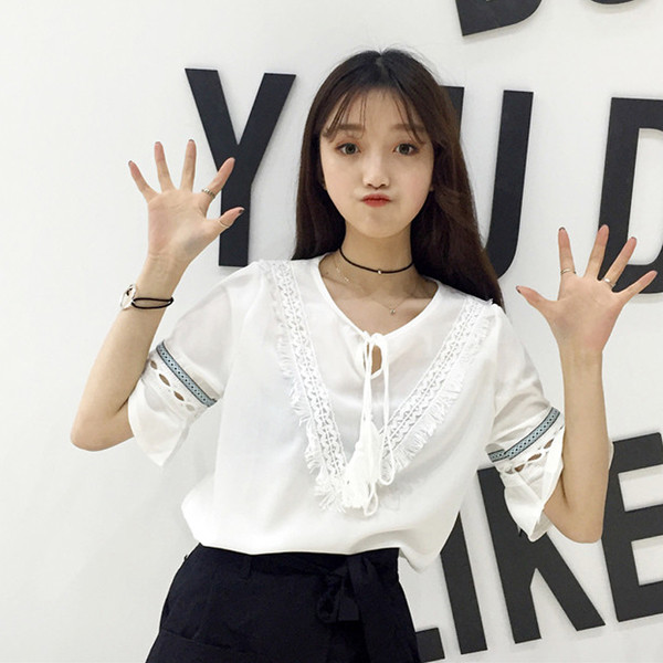 Φρέσκα κυρίες μπλούζα με 3/4 μανίκια ευρύ μοντέλο στα λευκά