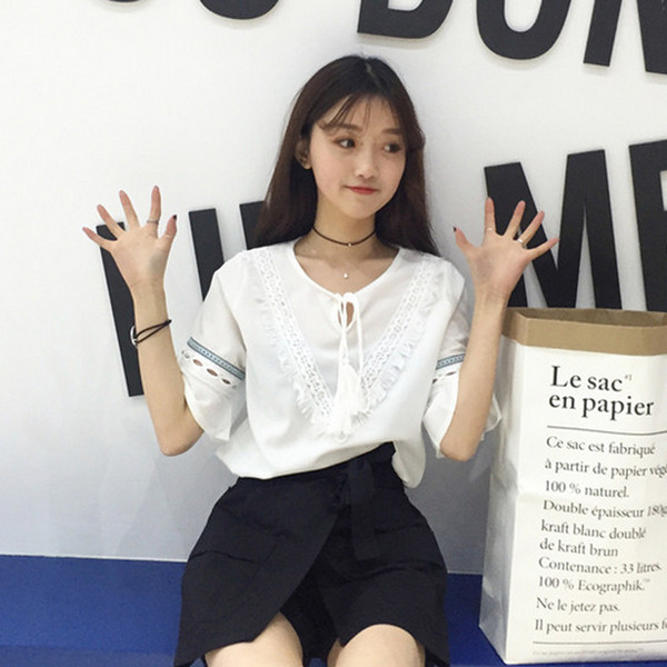 Φρέσκα κυρίες μπλούζα με 3/4 μανίκια ευρύ μοντέλο στα λευκά