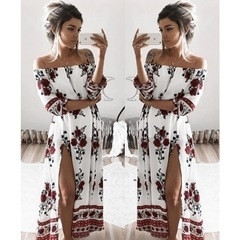 Μποέμ σιφόν φόρεμα με γυμνά ώμους