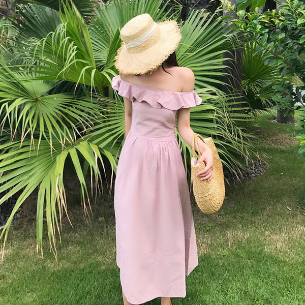 Φρέσκα και απλή κυρίες φόρεμα με έναν ώμο και το μήκος αστράγαλο, Ροζ