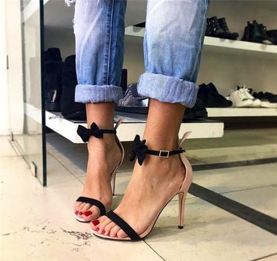 Уникални дамски сандали на висок ток с много красива закопчалка във вид на панделка