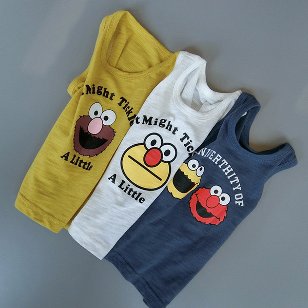 Детски потник за момчета с анимационно изображение в бял, син и жълт цвят