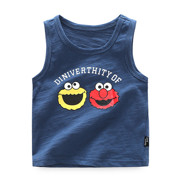 Детски потник за момчета с анимационно изображение в бял, син и жълт цвят