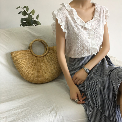 Καλοκαίρι κυρίες prizirashta μπλούζα με V-λαιμό λευκό και πορτοκαλί