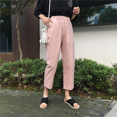 Παντελόνια γυναικεία, κατάλληλο για καθημερινή χρήση - ελαστική, ροζ και μπεζ χρώμα