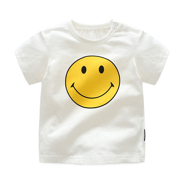 Παιδική λευκή μπλούζα με κοντό μανίκι και κολάρο σε σχήμα O με εικόνα