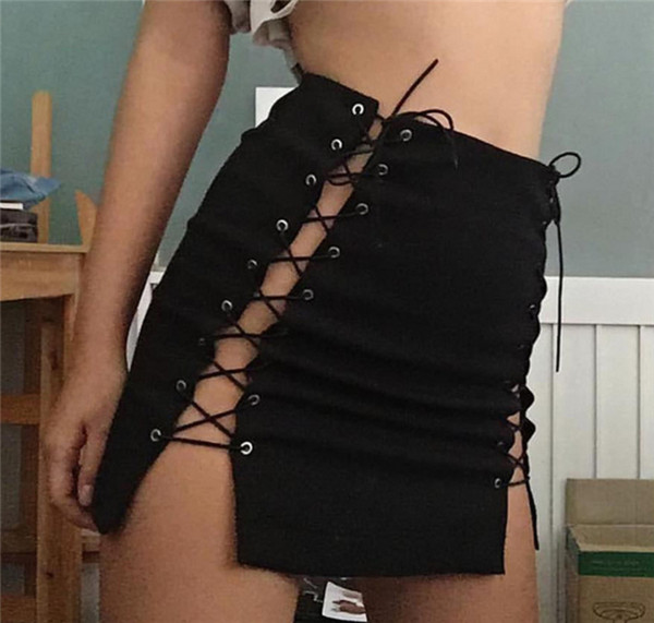 φούστα σέξι κυρίες με υψηλή μέση, με ενδιαφέρουσες συνδέσεις - 3 χρώματα