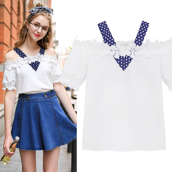 Απαλό Κυρίες Μπλούζα με έναν ώμο, δαντέλες και λουριά