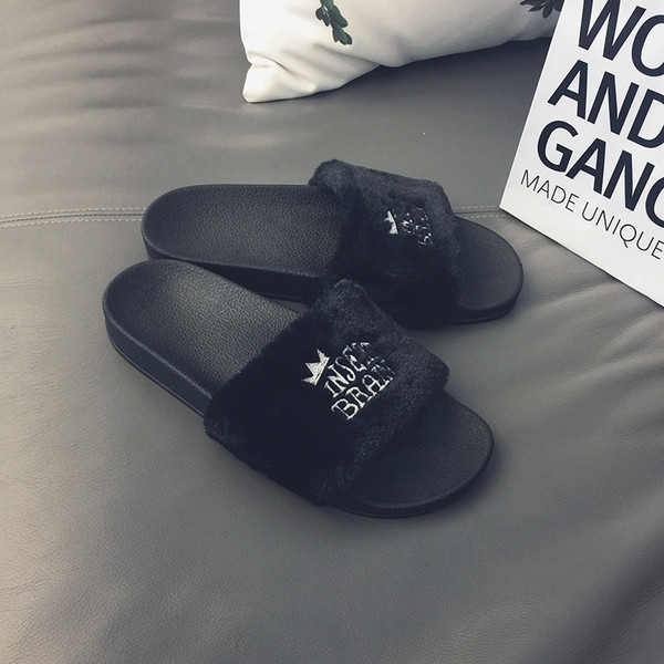 Мъжки гумени чехли с пух в сив и черен цвят