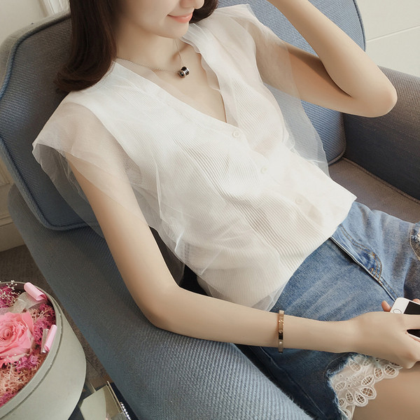 Κομψή κυρίες ματιών αμάνικο πουκάμισο με V-λαιμός