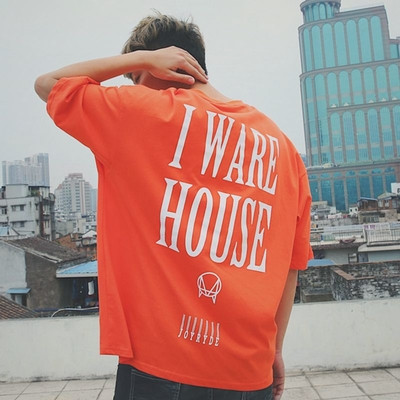 πουκάμισο Αθλητισμός ανδρών σε λευκό, πορτοκαλί και μαύρο χρώμα με την επιγραφή στο πίσω μέρος