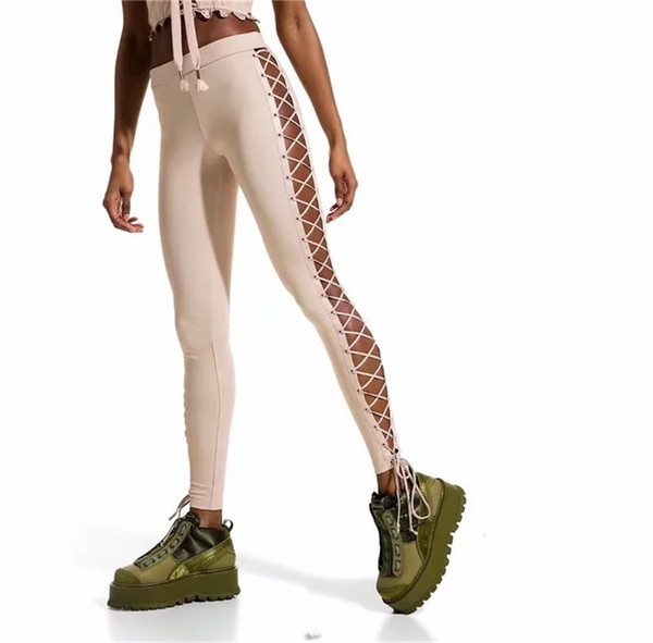  Γυναικεία αμφιλεγόμενη κομψά παντελόνια  με πολλά ενδιαφέροντα links και στις δύο πλευρές του ποδιού