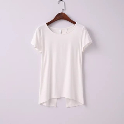 Ενδιαφέρουσες κυρία καθημερινή μπλούζα με κοντά μανίκια και πολύ ενδιαφέρουσα σχήματος V ανοιχτή πλάτη