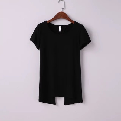 Ενδιαφέρουσες κυρία καθημερινή μπλούζα με κοντά μανίκια και πολύ ενδιαφέρουσα σχήματος V ανοιχτή πλάτη