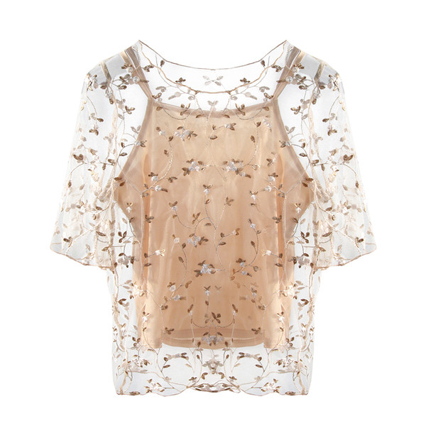 Διαφανής κυρίες μπλούζα διακοσμημένα σε γκρι και μπεζ