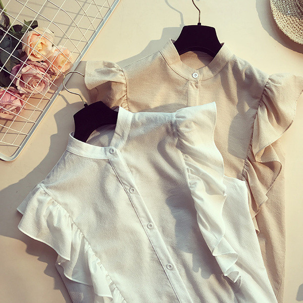 Κυρίες καλοκαίρι πουκάμισο χωρίς μανίκια σε μπεζ και μαύρο