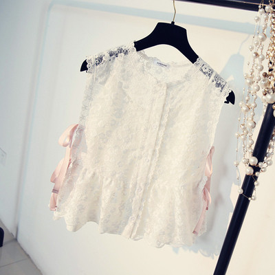 Lacy κυρίες γιλέκο σε μαύρο και λευκό με κορδέλες