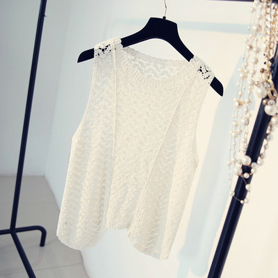 Καλοκαίρι πλεκτό γιλέκο για γυναίκες σε λευκό και μπεζ