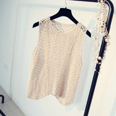 Καλοκαίρι πλεκτό γιλέκο για γυναίκες σε λευκό και μπεζ