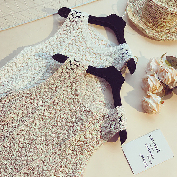 Καλοκαίρι πλεκτό γιλέκο για γυναίκες σε λευκό και μπεζ