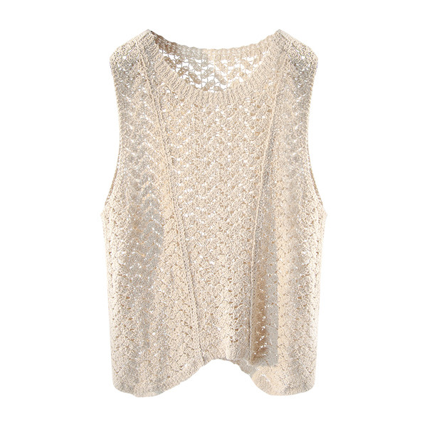 Καλοκαίρι πλεκτό γιλέκο για γυναίκες σε λευκό και μπεζ