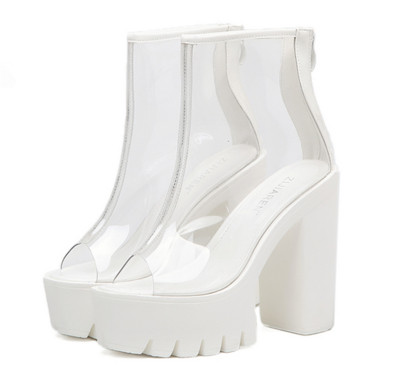 Μοναδική γυναικεία σανδάλια με διαφανή κορυφή και ψηλά τακούνια