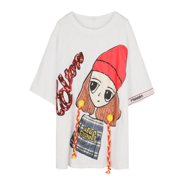 Κομψό κυρίες blouson σε λευκό με διακόσμηση εικόνα και επιγραφή του πούλιες