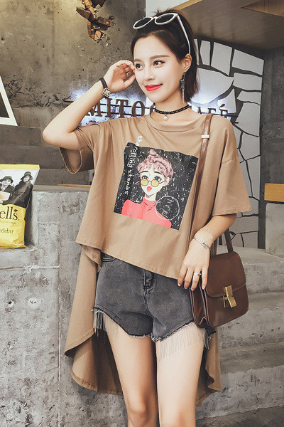 Σύγχρονη κυρίες Ζακέτα με ασύμμετρη μήκος και 3/4 μανίκια σε καφέ