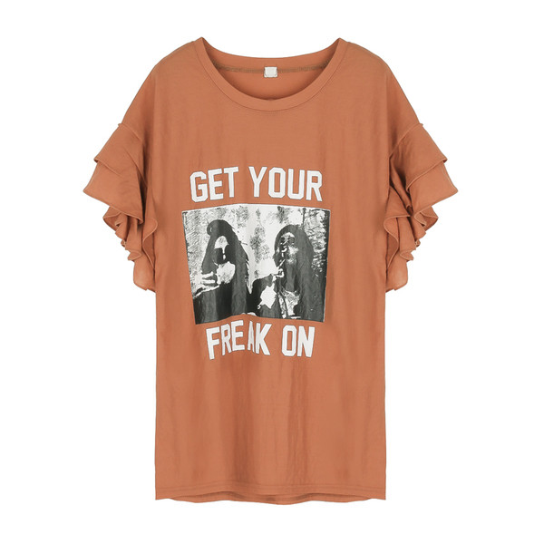 Μοντέρνο και κομψό κυρίες μπλούζα με φαρδιά μανίκια σε καφέ