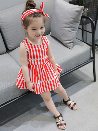Τα παιδιά χαριτωμένο ρίγες φόρεμα σε κόκκινο χρώμα