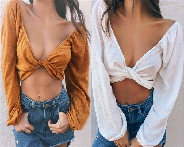 Πολύ ενδιαφέρουσα περικοπή κυρίες μακρυμάνικη μπλούζα - 2 χρώματα