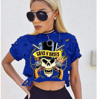 Κομψό κυρίες T-shirt με μια εικόνα και σκισμένα σε διάφορα χρώματα