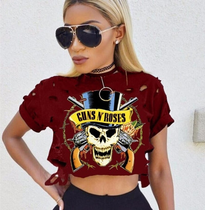 Κομψό κυρίες T-shirt με μια εικόνα και σκισμένα σε διάφορα χρώματα