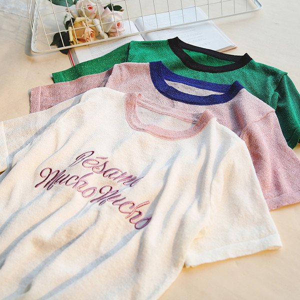 Γλυκιά κυρία T-shirt και λουλούδι γιακά - 3 χρώματα