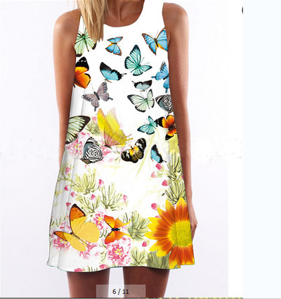 Φρέσκα καλοκαίρι κυρίες κοντό φόρεμα με print πολύχρωμες πεταλούδες